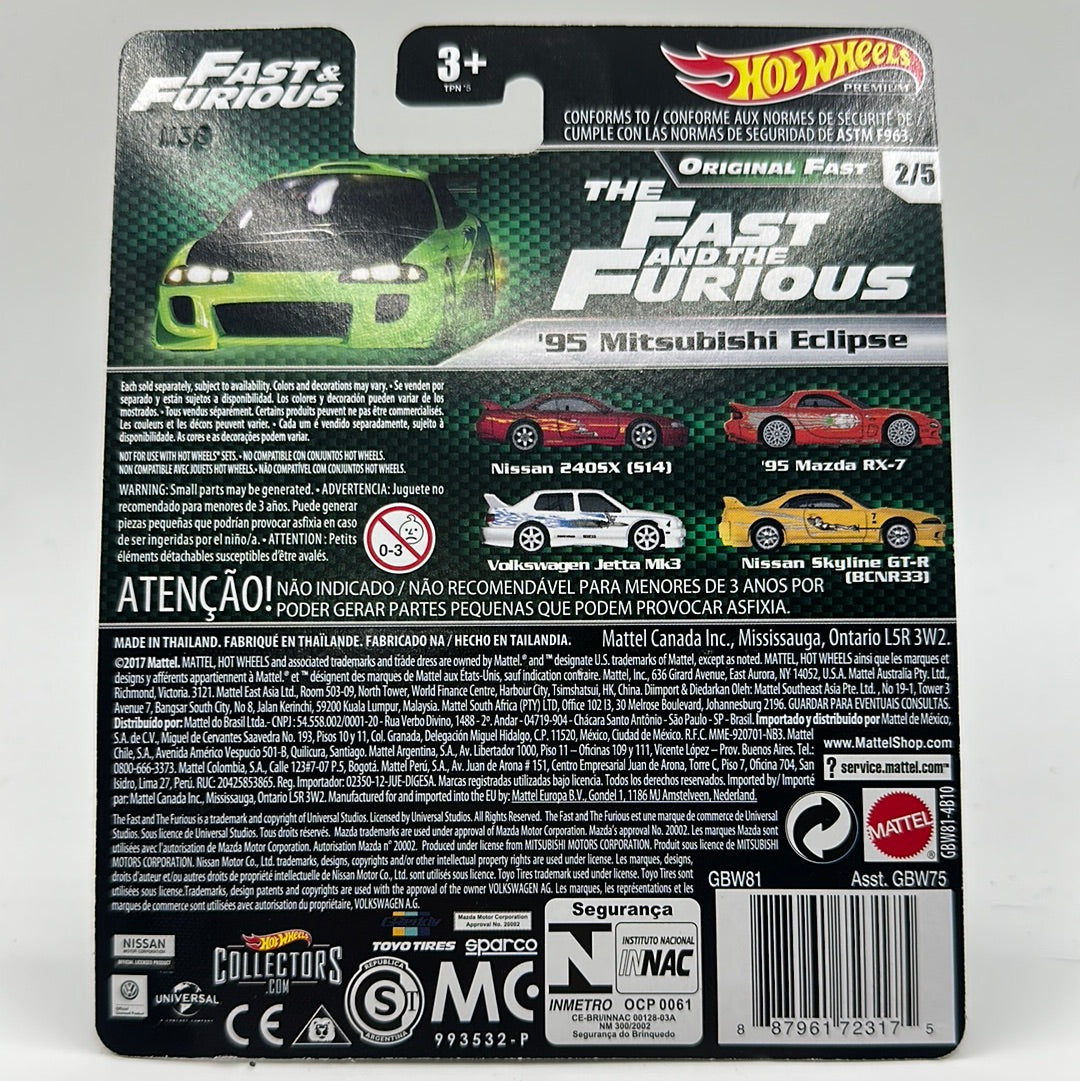 ‘95 Mitsubishi Eclipse - Fast & Furious - ORIGINAL FAST 2/5 Hotwheels Premium