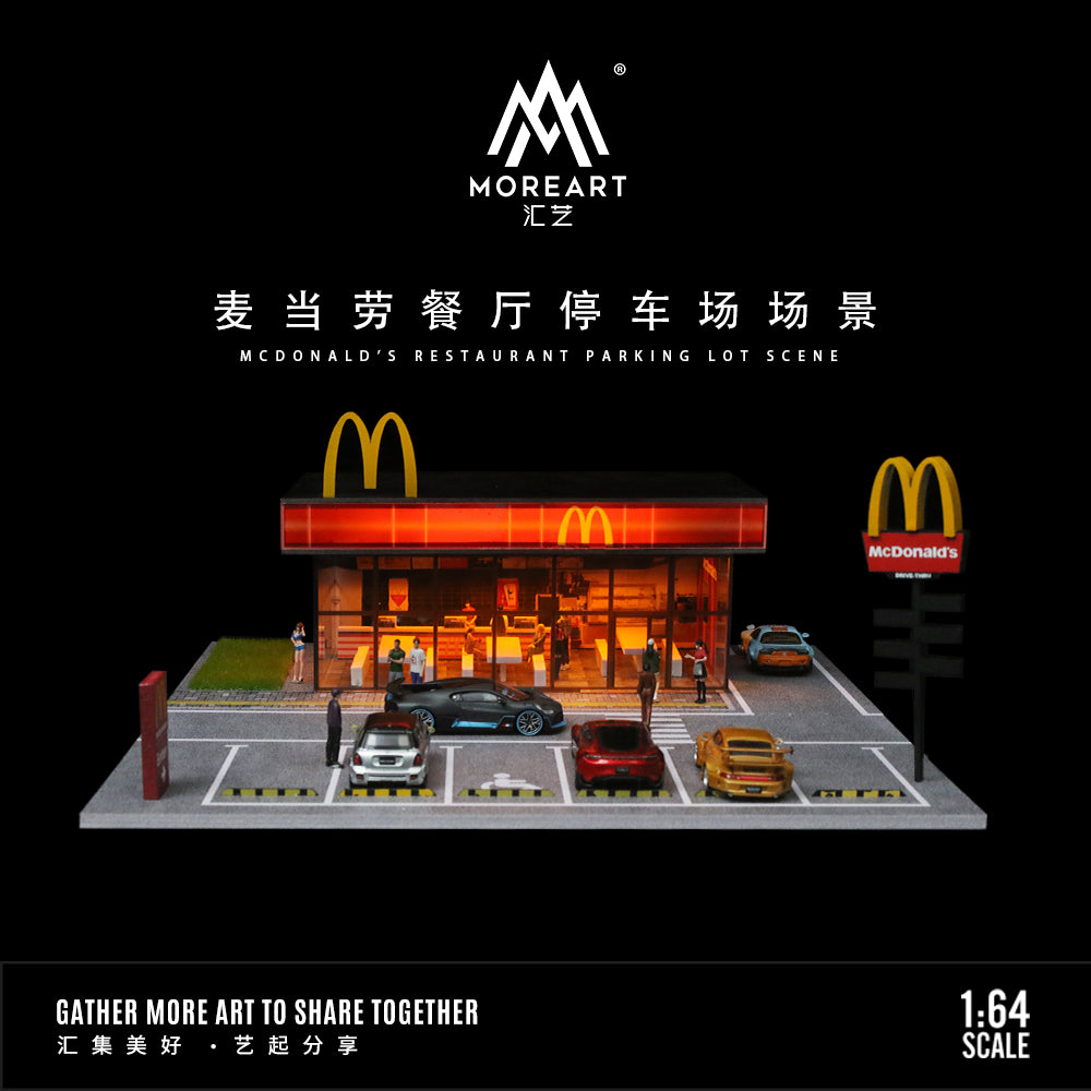 McDonald's Restaurant Parking Lot Scene w/LED Lights - Morearts 1:64