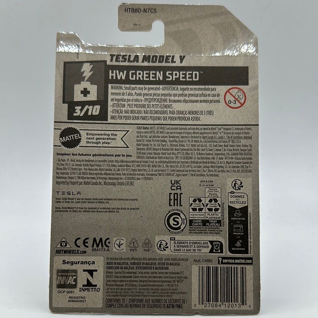 Tesla Model Y HW Green Speed 3/10 Hotwheels Mainline 15/250