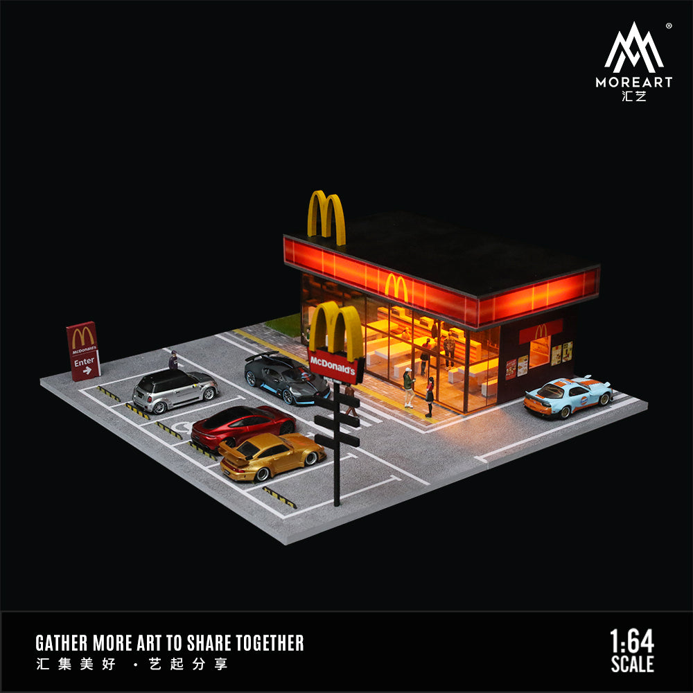 McDonald's Restaurant Parking Lot Scene w/LED Lights - Morearts 1:64