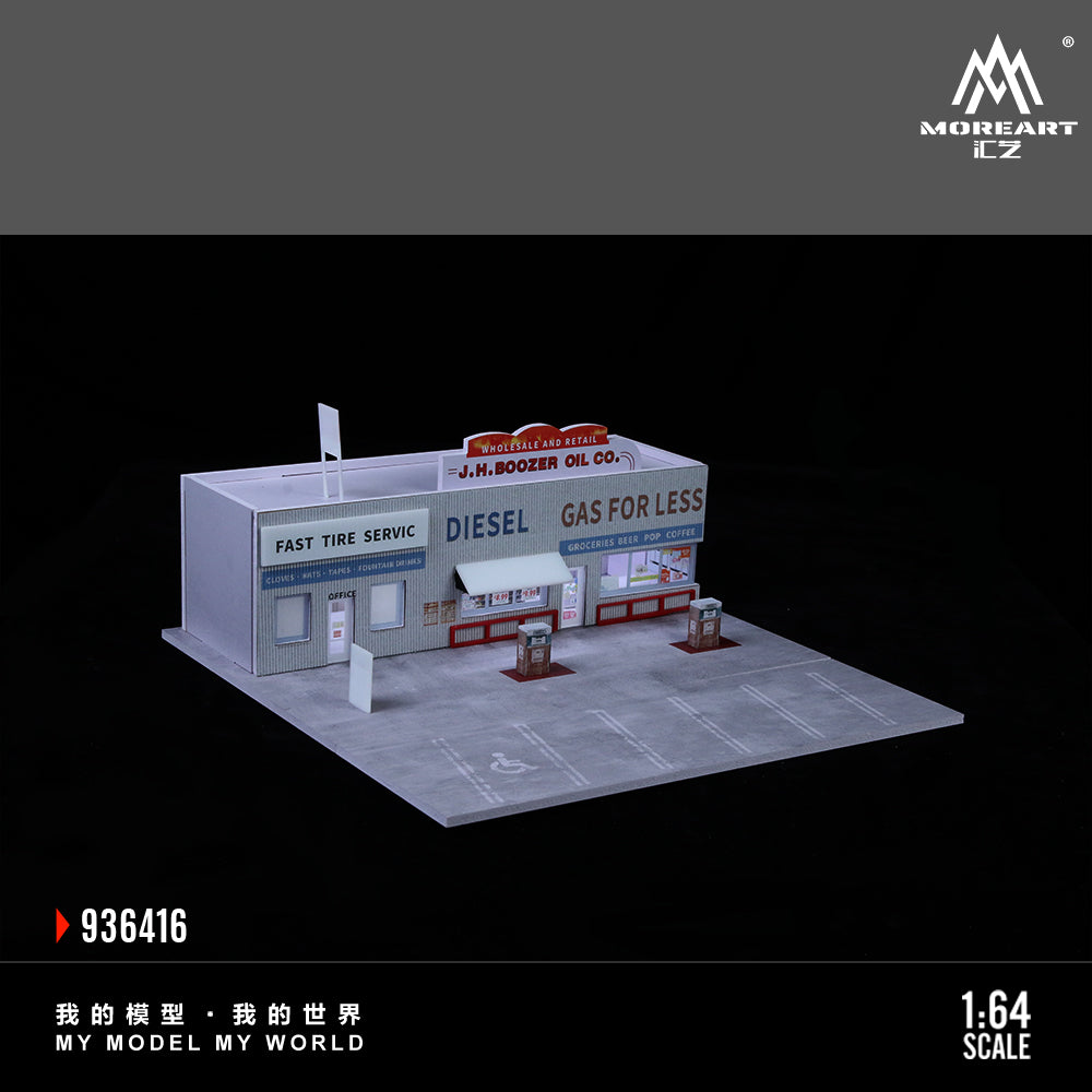 American Gas Station w/LED Lights Morearts 1:64