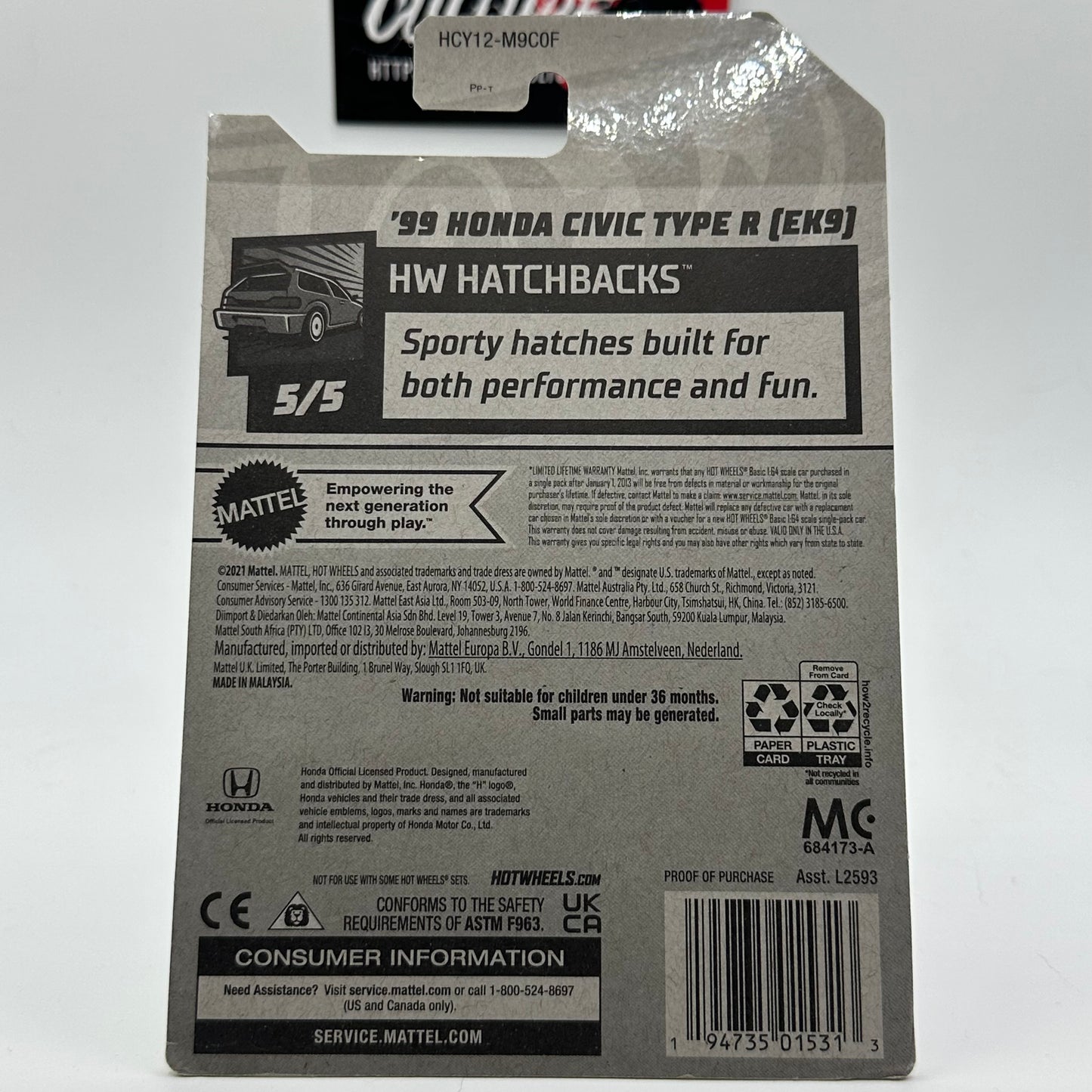 ‘99 Honda Civic Type R (EK9) *STH* Super Treasure Hunt (HW Hatchback) 5/5 Hotwheels Mainline 125/250