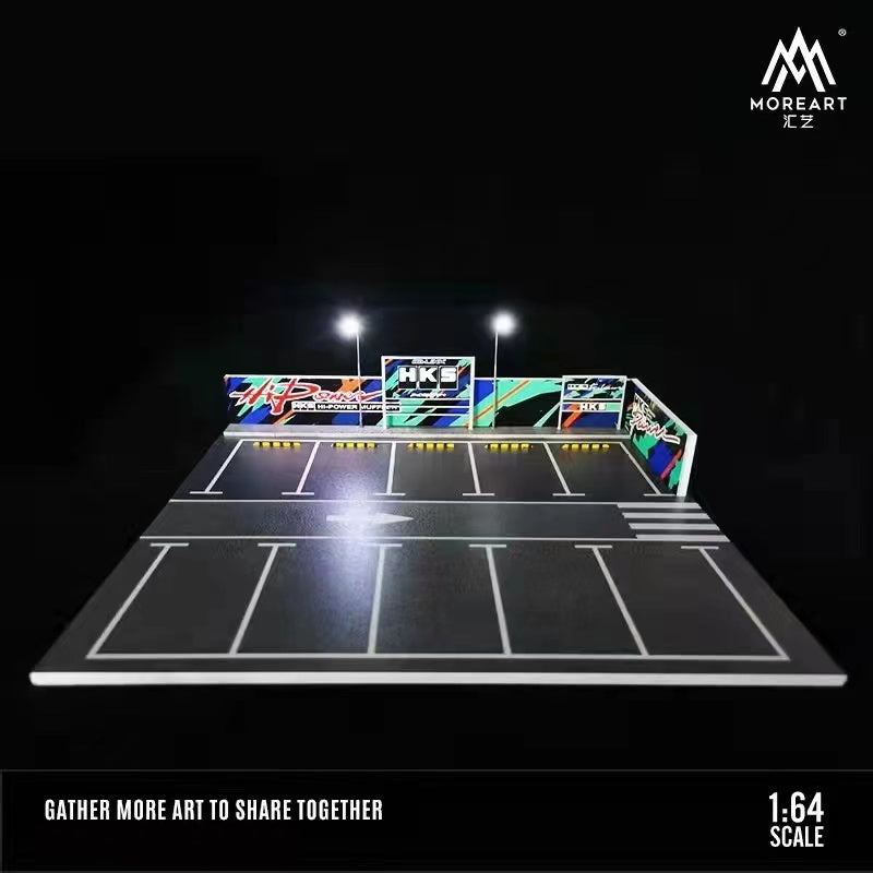 HKS Parking Lot Scene with LED LIGHTS Morearts 1:64 Scale