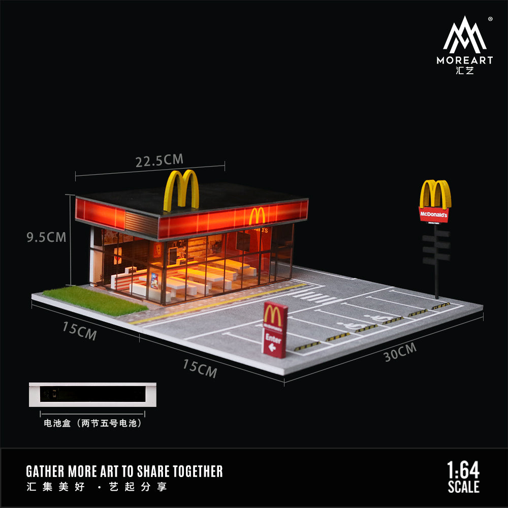 McDonald's Restaurant Parking Lot Scene w/LED Lights - Morearts 1:64