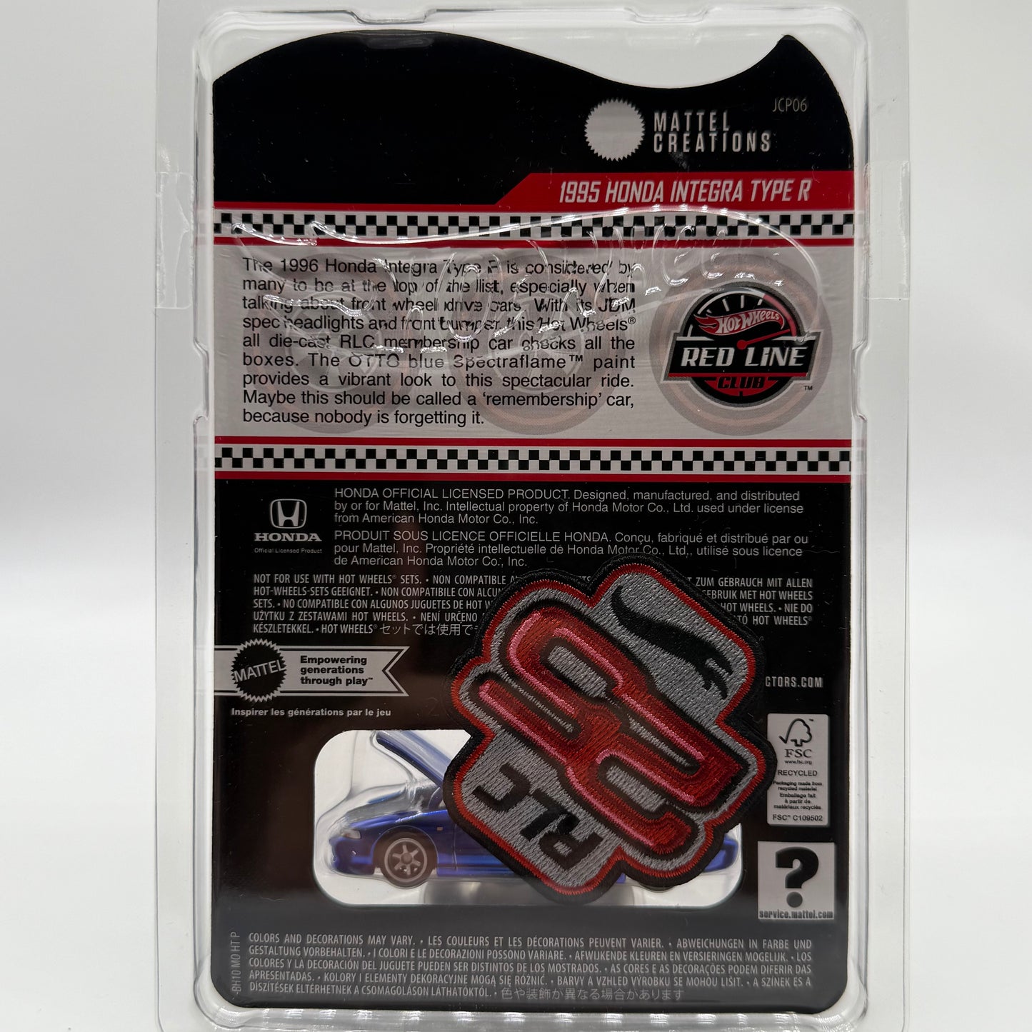 1995 Honda Integra Type R (BLUE) - RLC Redline Club Exclusive Hotwheels Pin & Patch Included