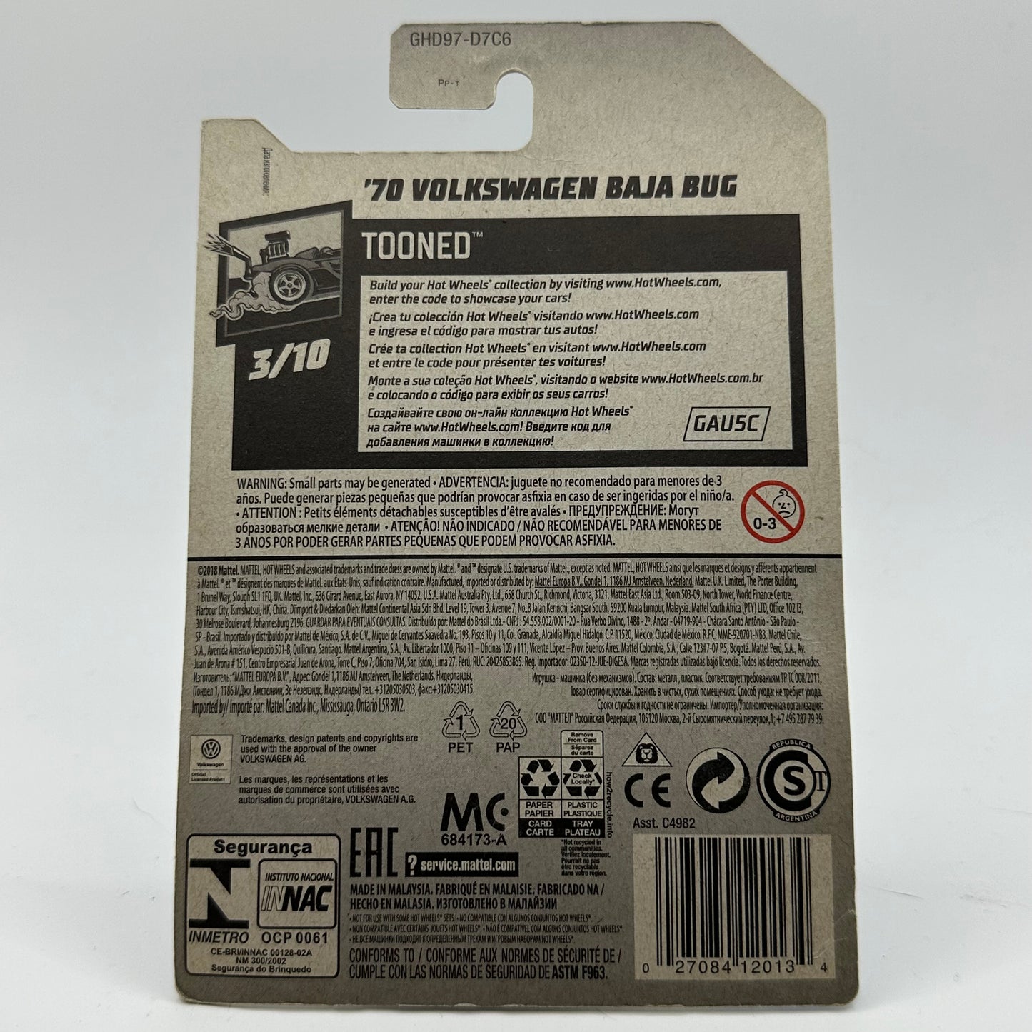 ‘70 Volkswagen Baja Bug Tooned 3/10 Hotwheels Mainline 126/250 CHECK CONDITION