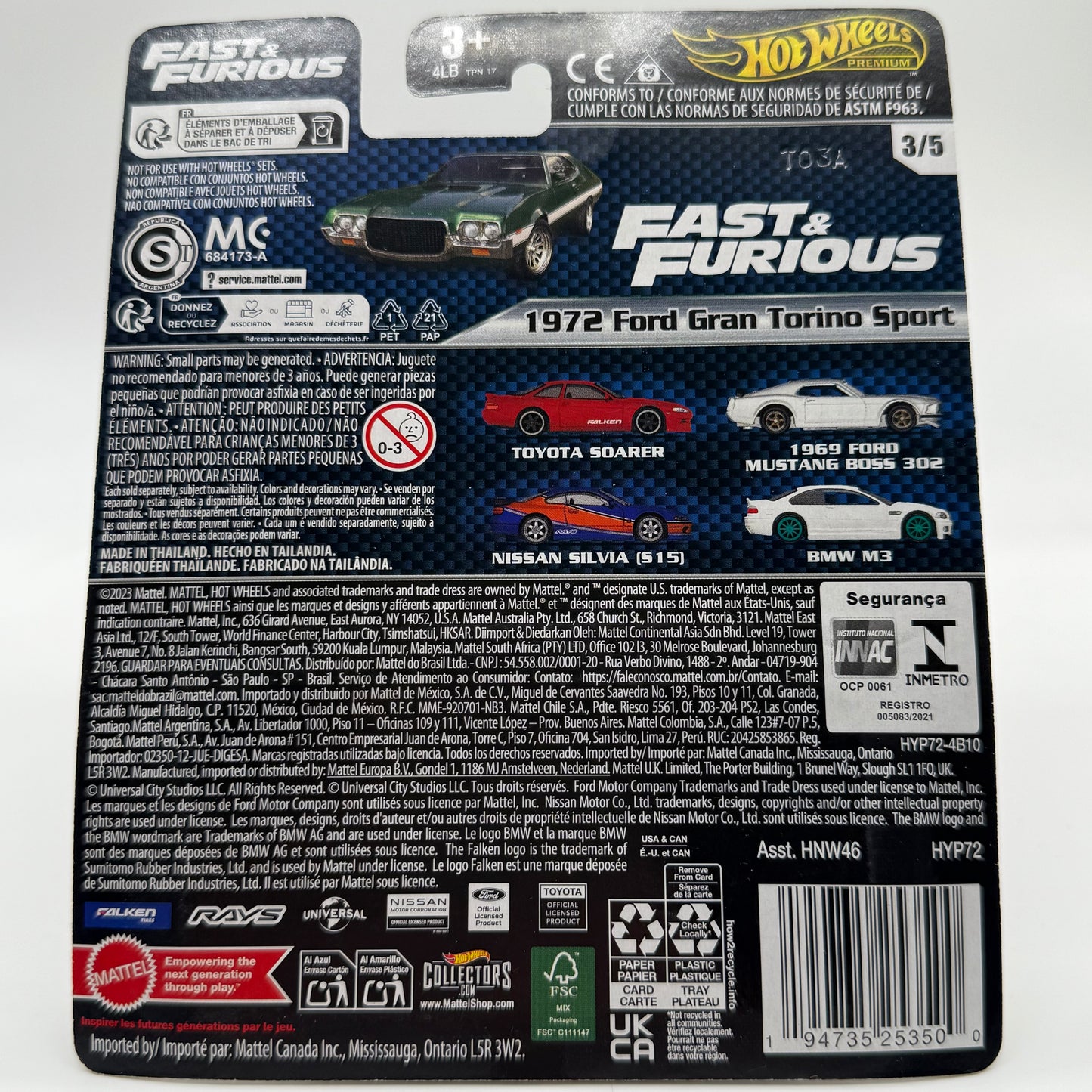 1972 Ford Gran Torino Sport - Fast & Furious 3/5 Hotwheels Premium