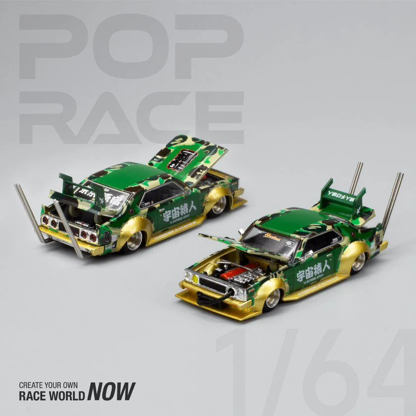 NISSAN SKYLINE C210 BOSOZOKU STYLE GREEN/GOLD POP RACE X BAPE 1:64