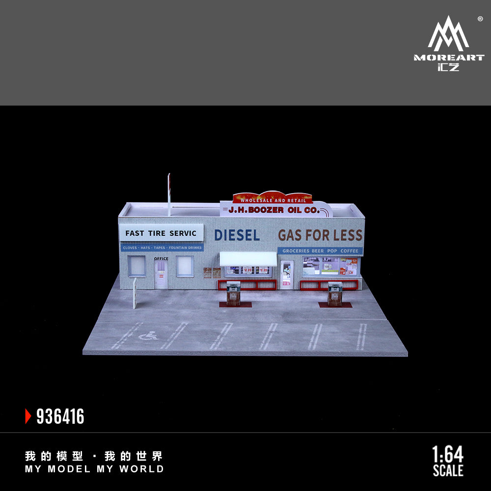 American Gas Station w/LED Lights Morearts 1:64