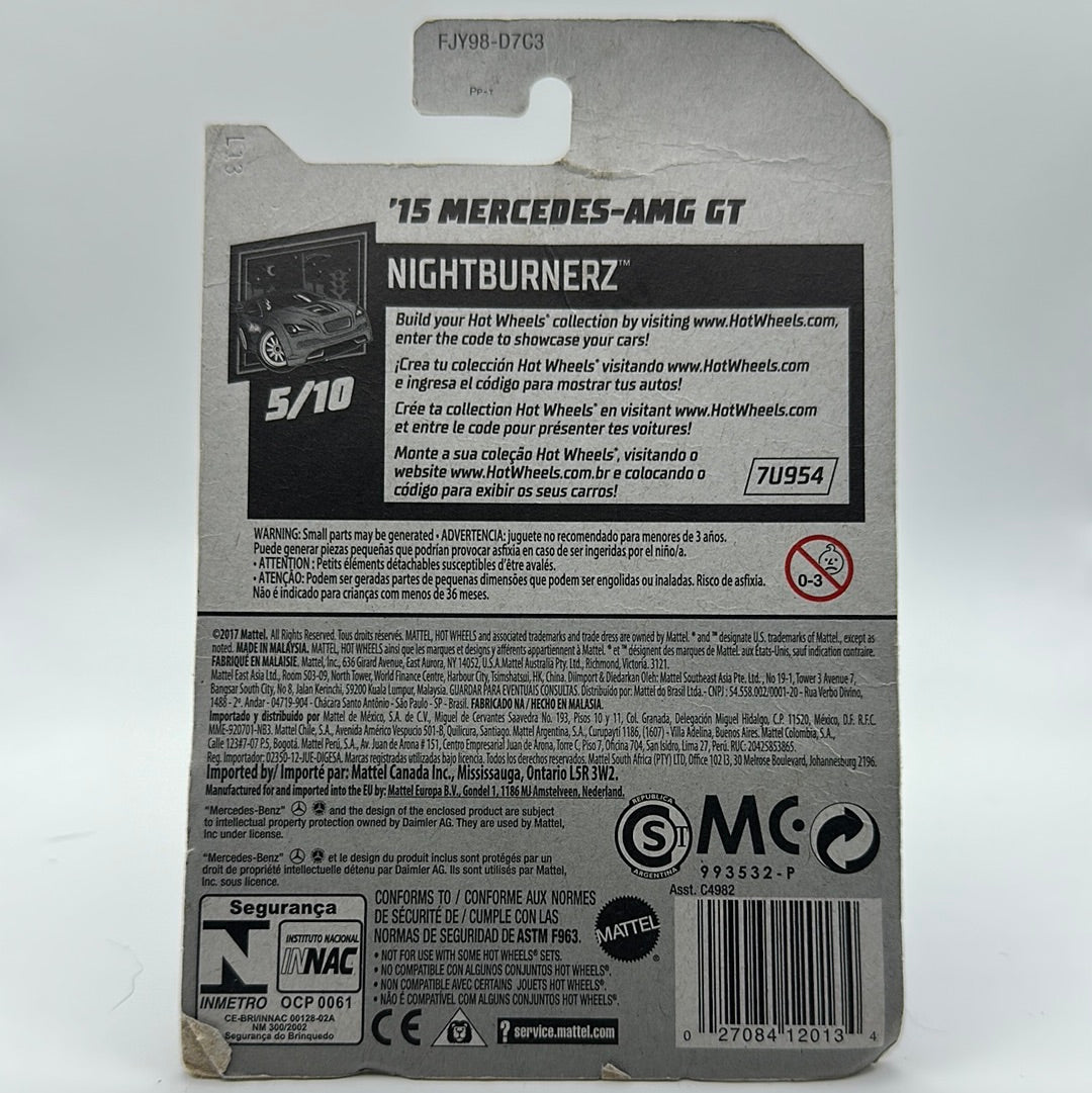 ‘15 Mercedes-AMG GT - NightBurnerz 5/10 Hotwheels Mainline 264/365 *Bad condition Card*