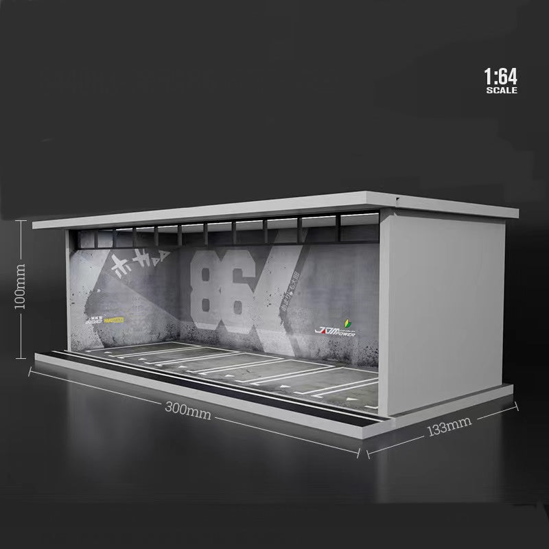Toyota 86 Custom Garage Diorama with LED Lights & Perspex Cover Morearts 1:64