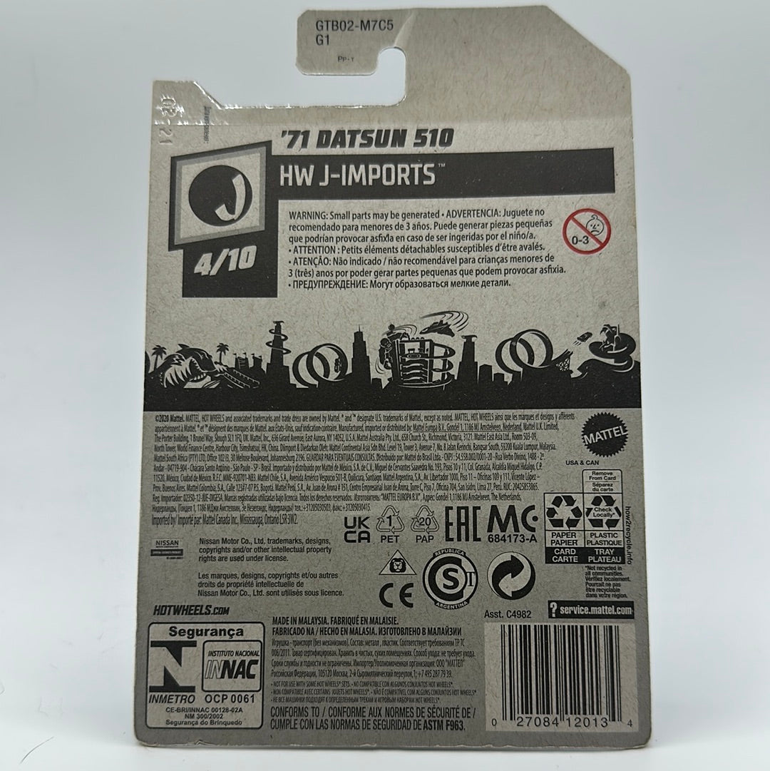 ‘71 Datsun 510 HW J-imports 4/10 Hotwheels Mainline 162/250 *Creased Hook*