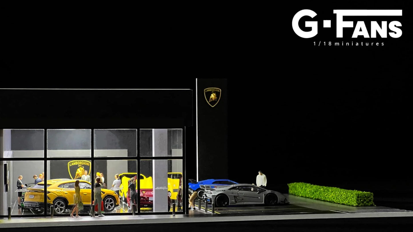 LAMBORGINI DEALERSHIP Diorama Display with LED Lights 1:64 Scale