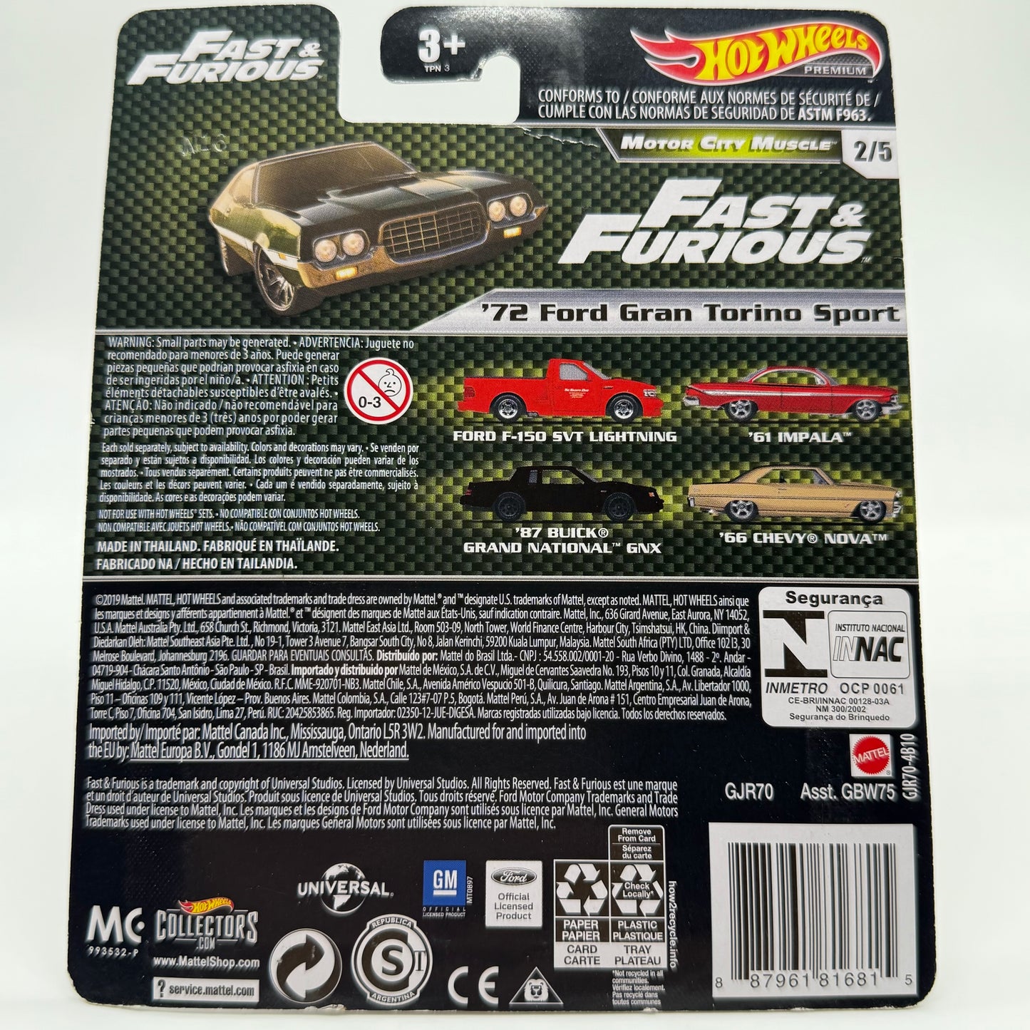 ‘72 Ford Gran Torino Sport - Fast & Furious Motor City Muscle 2/5 Hotwheels Premium