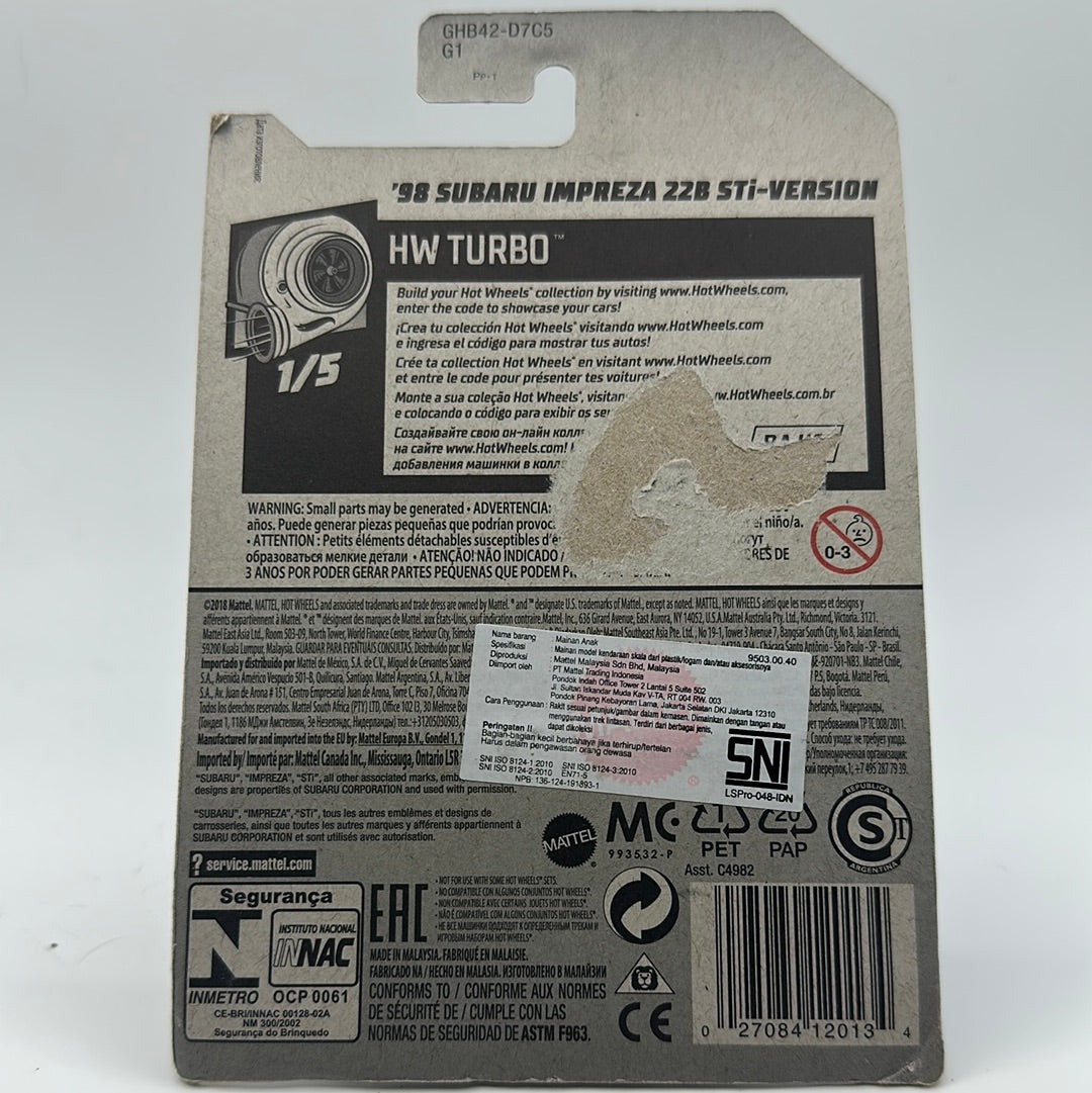 ‘98 Subaru Impreza 22B STi-Version HW Turbo 1/5 Hotwheels Mainline *Check Condition*