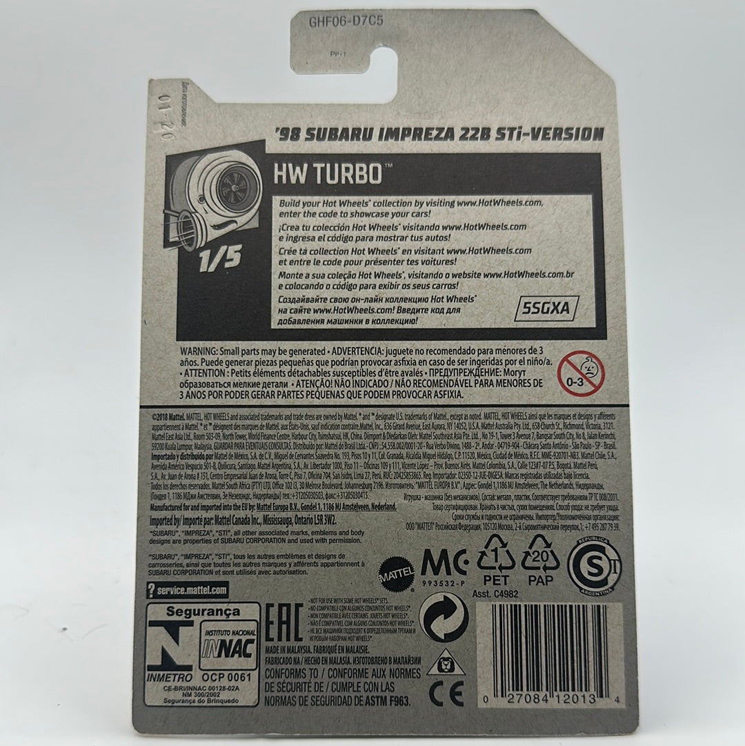 ‘98 Subaru Impreza 22B STi-Version HW Turbo 1/5 Hotwheels Mainline 23/250