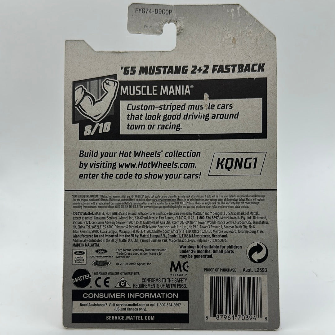 ‘65 Mustang 2+2 Fastback - Muscle Mania 8/10 Hotwheels Mainline 72/250 *Damaged Card*