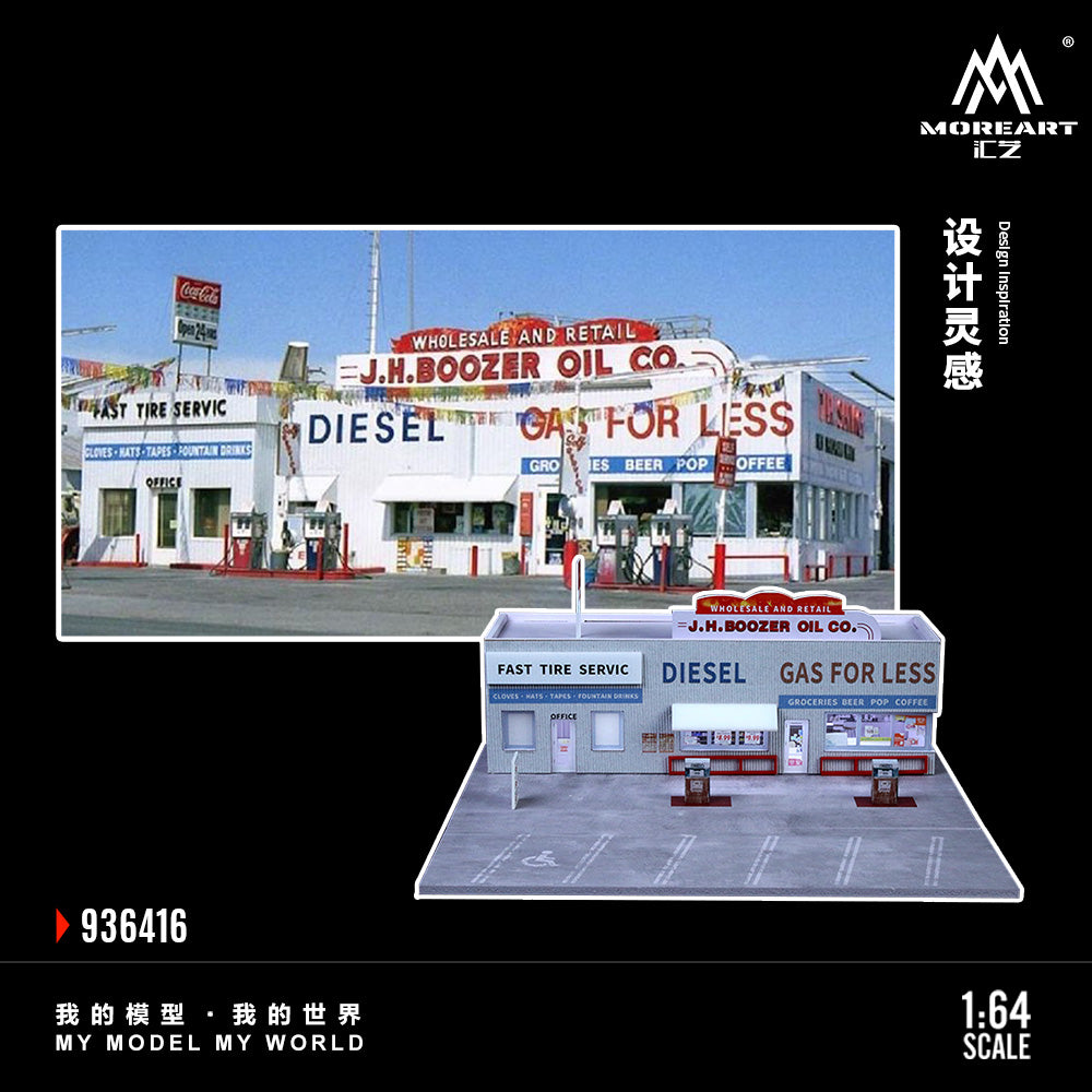 American Gas Station w/LED Lights Morearts 1:64