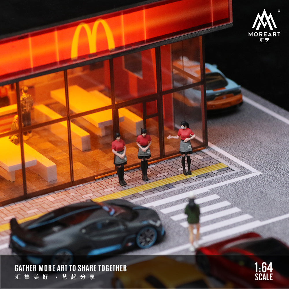 McDonald's Restaurant Parking Lot Scene w/LED Lights - Morearts 1:64