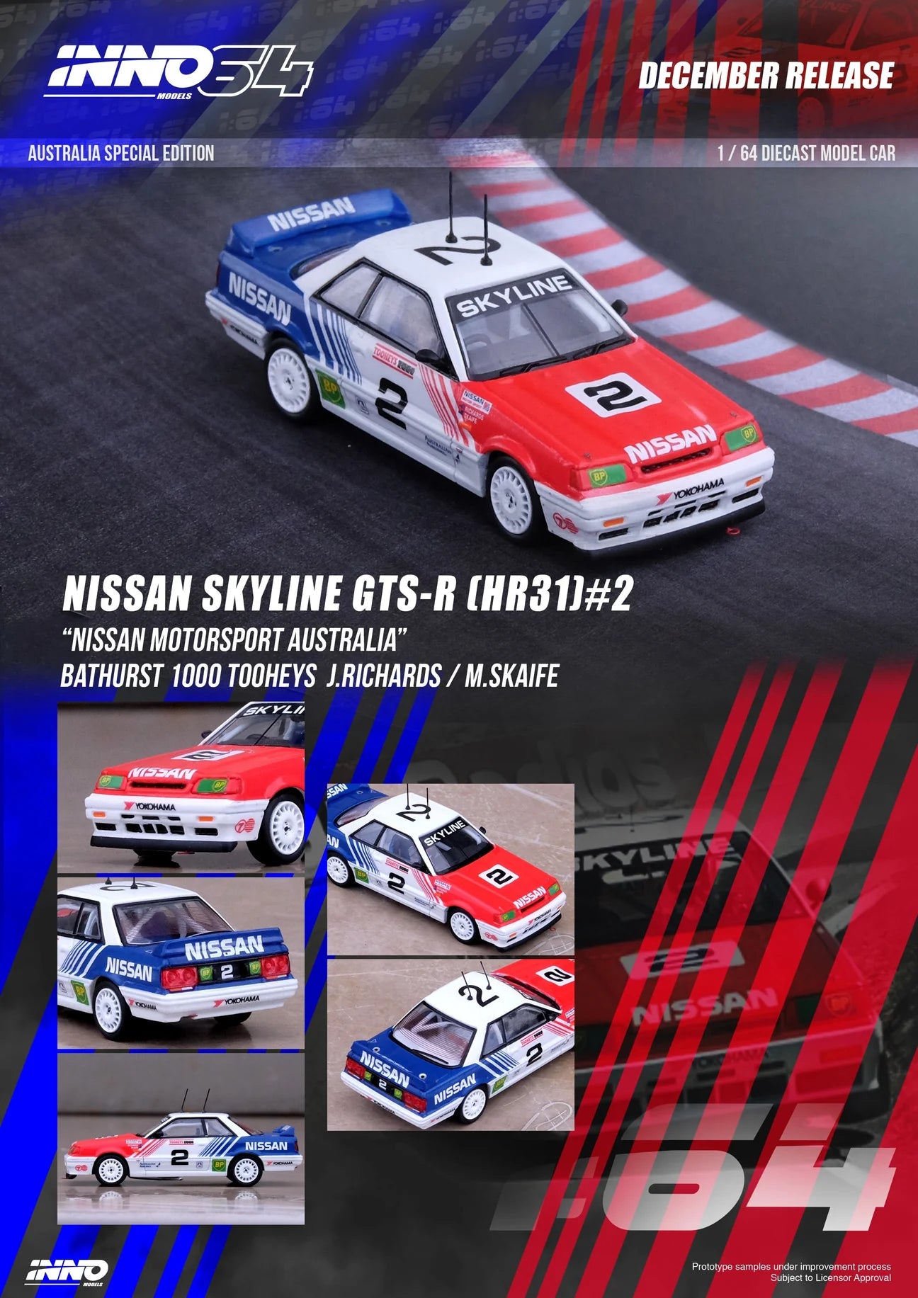 1989 BATHURST SKAIFE/RICHARDS NISSAN SKYLINE GTS-R (R31) INNO64 1:64