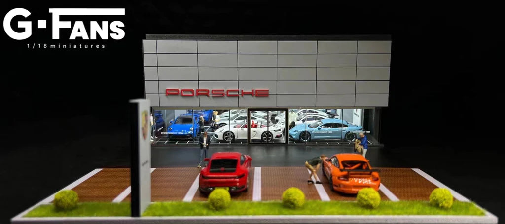 Porsche Dealership/Service Centre Diorama Display with LED Lights GFANS 1:64 Scale
