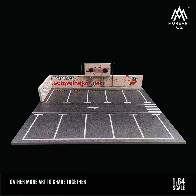 SCHWEINEKOTELETT Parking Lot Scene (pink pig) with LED LIGHTS Morearts 1:64 Scale