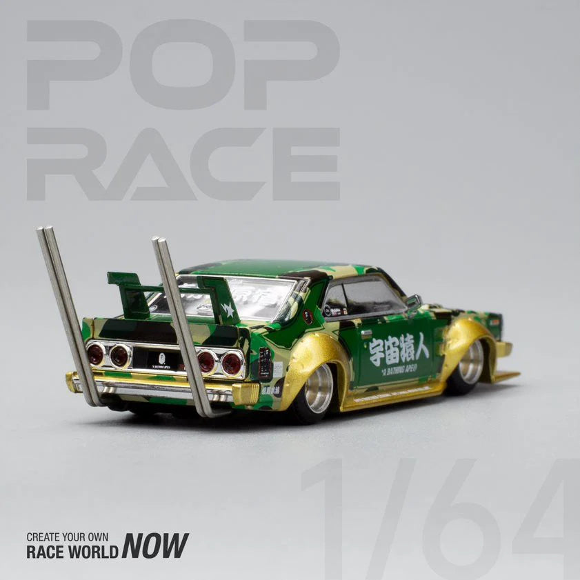 NISSAN SKYLINE C210 BOSOZOKU STYLE GREEN/GOLD POP RACE X BAPE 1:64