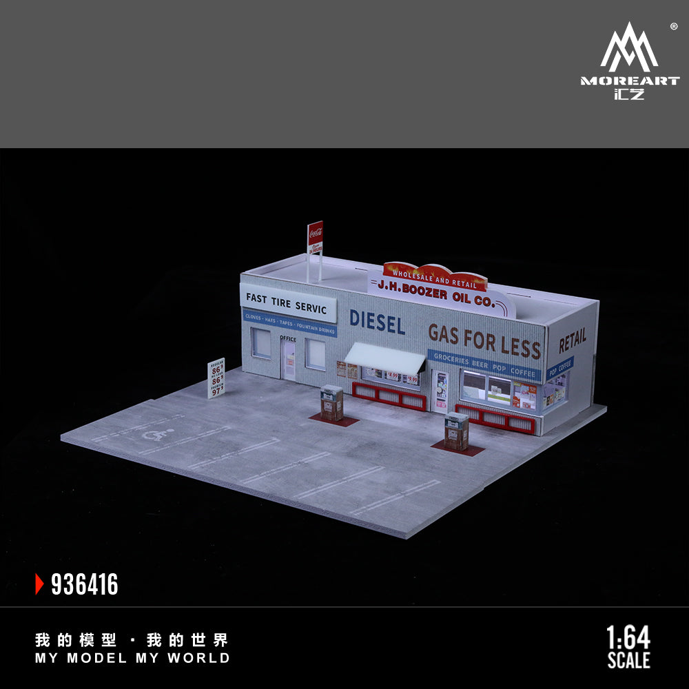 American Gas Station w/LED Lights Morearts 1:64