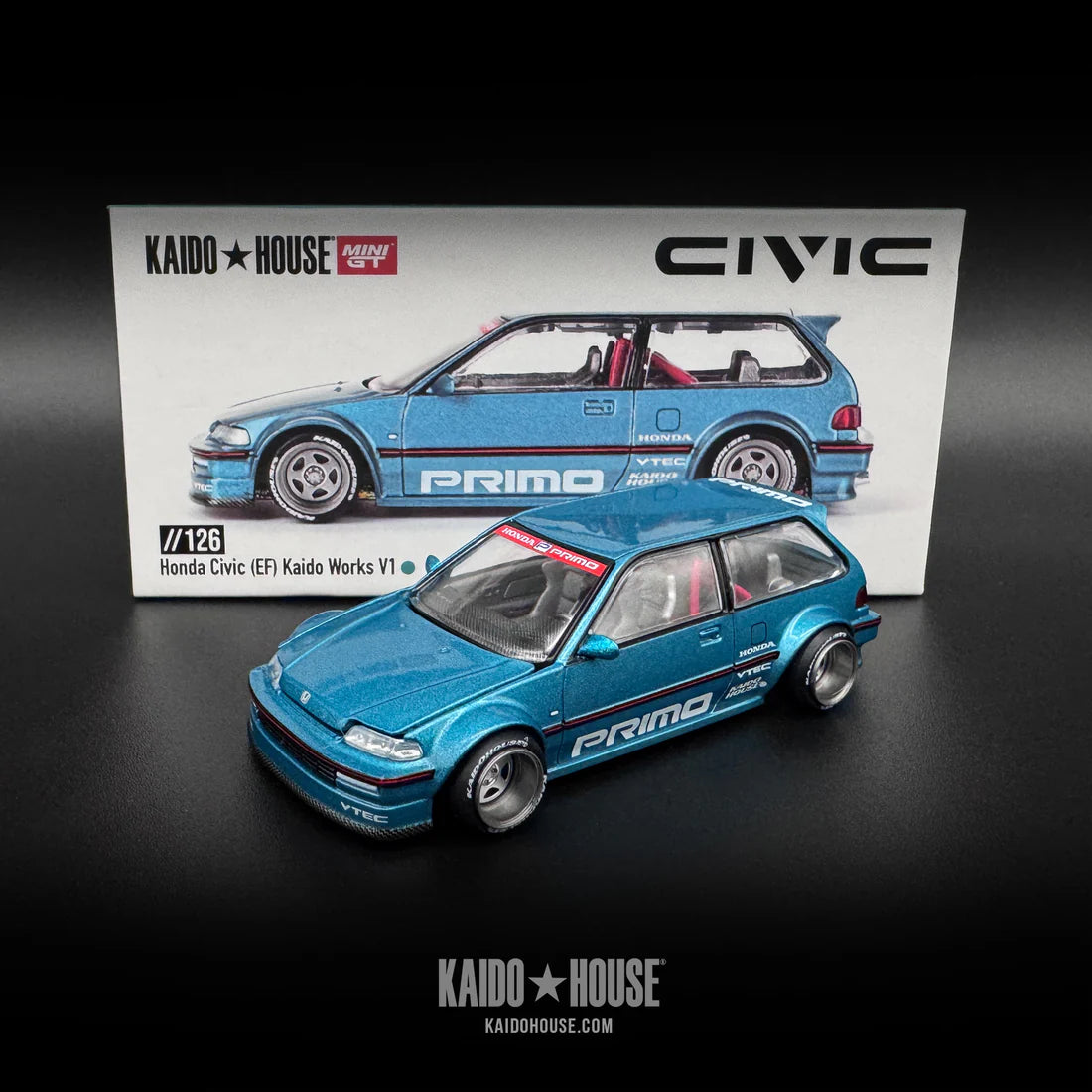 Honda Civic (EF) Kaido Works V1 - Kaido House x Mini GT 1:64 Honda Civic (EF) Kaido Works V1 - Kaido House x Mini GT 1:64