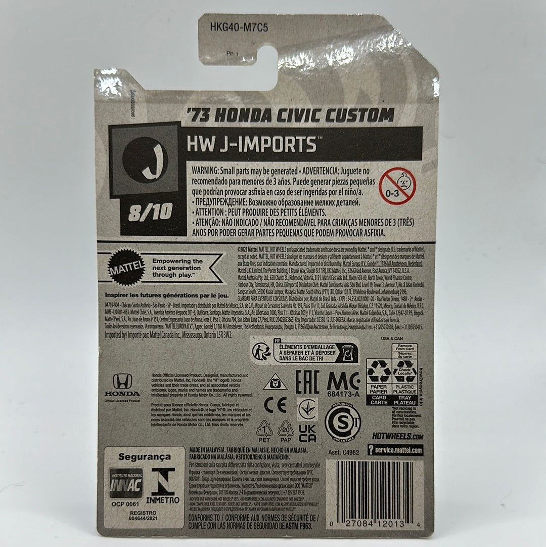 ‘73 Honda Civic Custom HW J-imports 8/10 Hotwheels 117/250 Mainline 1:64