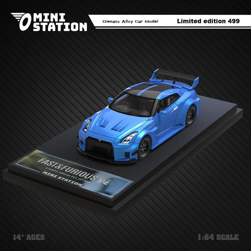 Nissan GTR 3.0 LBWK Fast & Furious Edition (Blue) - *LIMITED TO 499pcs* Mini Station 1:64