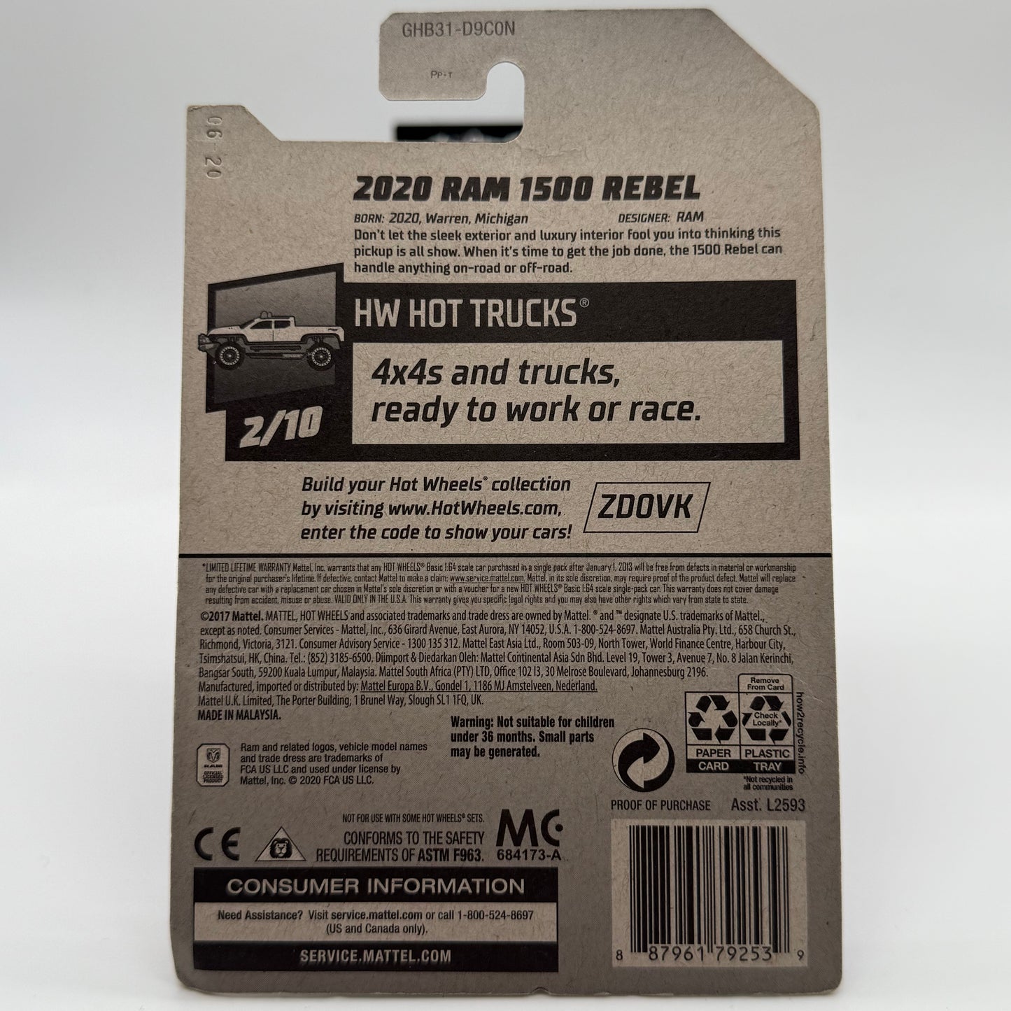 2020 RAM 1500 Rebel - HW Hot Trucks 2/10 Hotwheels Mainline 225/250