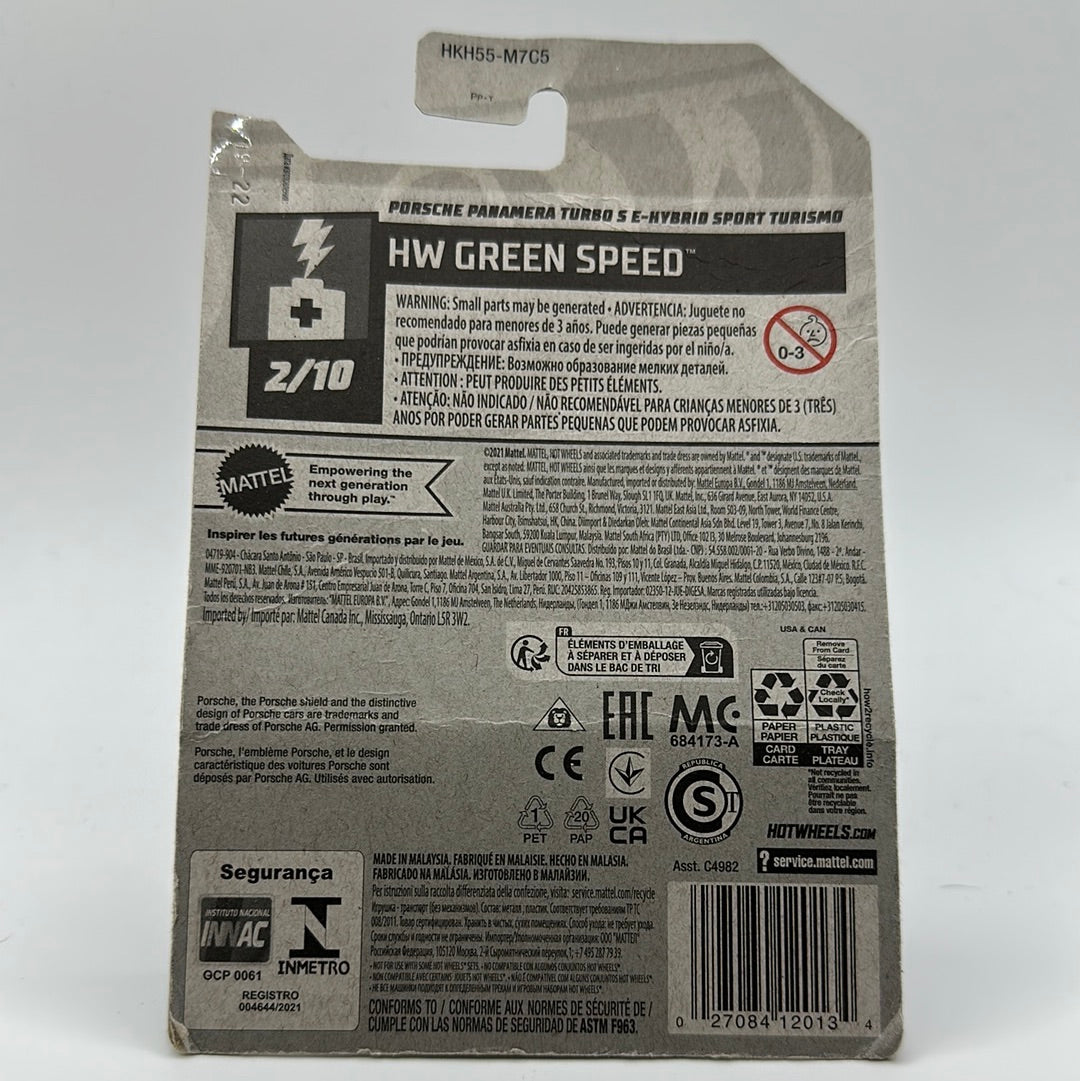 Porsche Panamera Turbo S E-Hybrid Sport Turismo - HW Green Speed 2/10 Hotwheels Mainline 38/250 *Bad condition Card*