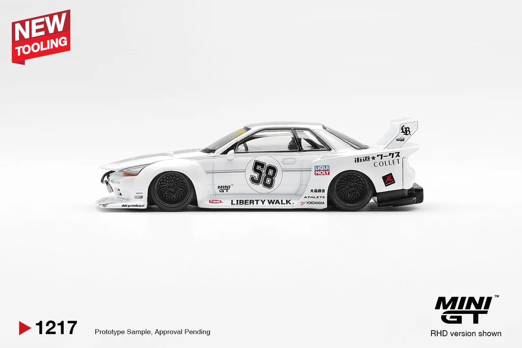 NISSAN GT-R32 LBWK KAIDO WORKS (WHITE TAS 2025) MINI GT MGT01217 - Box version