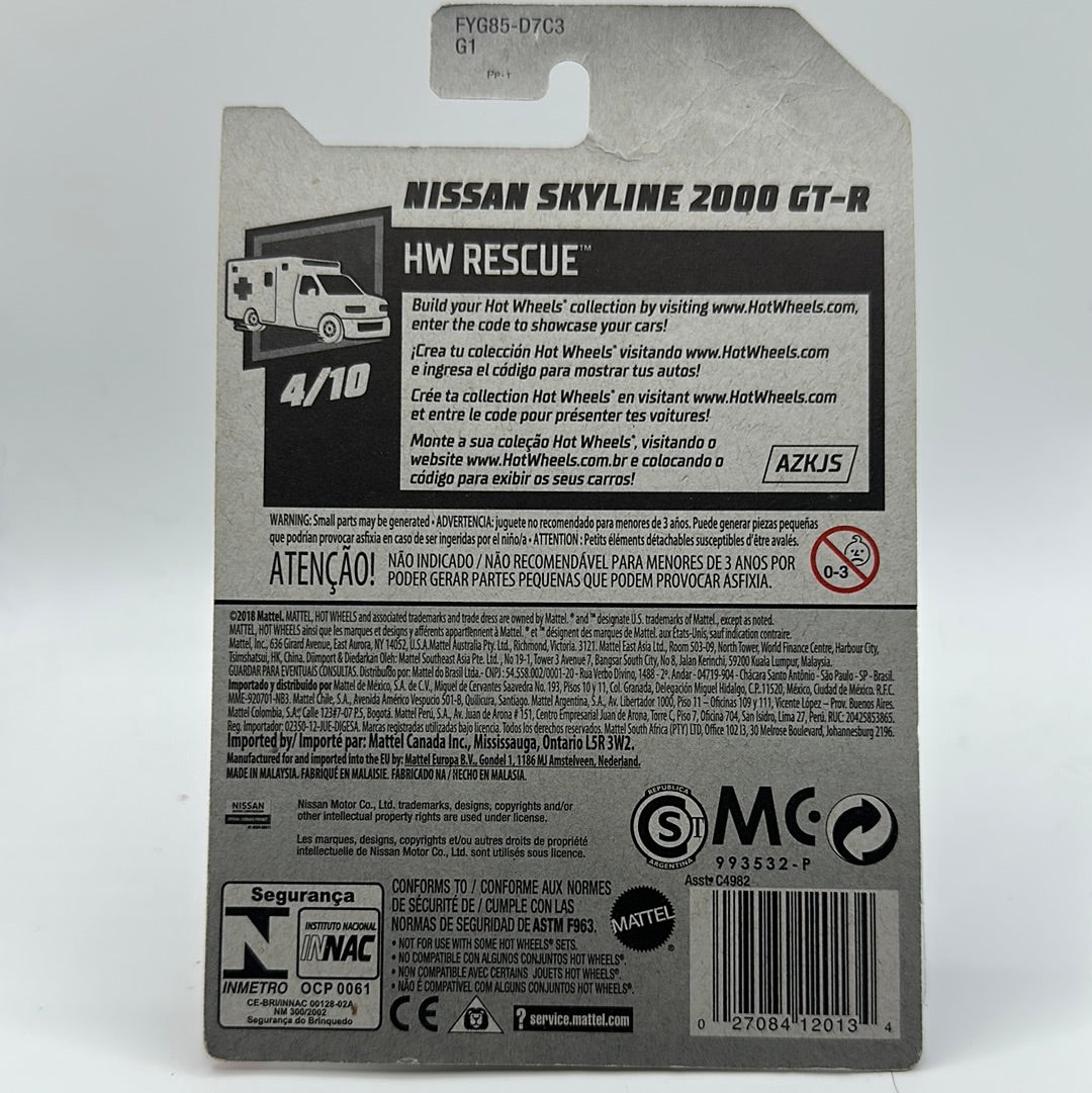 Nissan Skyline 2000 GT-R HW Rescue 4/10 Hotwheels Mainline 160/250 *STICKER MARK*