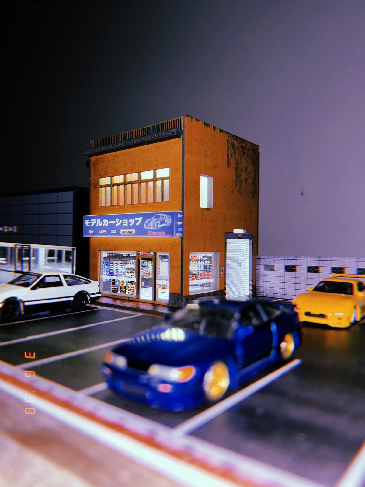 Diecast Shop Model Diorama with LED Lights GFANS 1:64 Scale