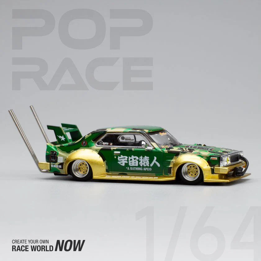 NISSAN SKYLINE C210 BOSOZOKU STYLE GREEN/GOLD POP RACE X BAPE 1:64