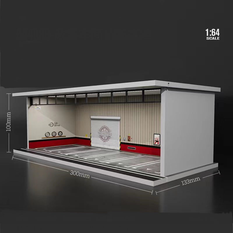 Car Maintenance Workshop Diorama (mod shop) with LED Lights & Perspex Cover Morearts 1:64