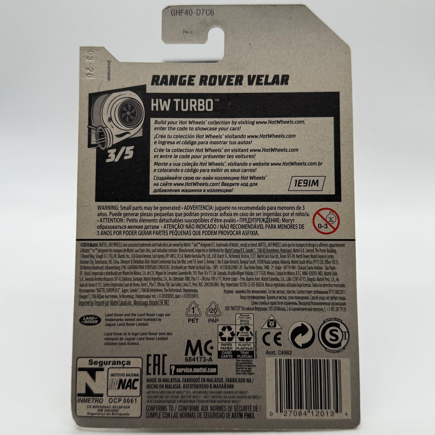 Range Rover Velar - HW Turbo 3/5 Hotwheels Mainline 119/250