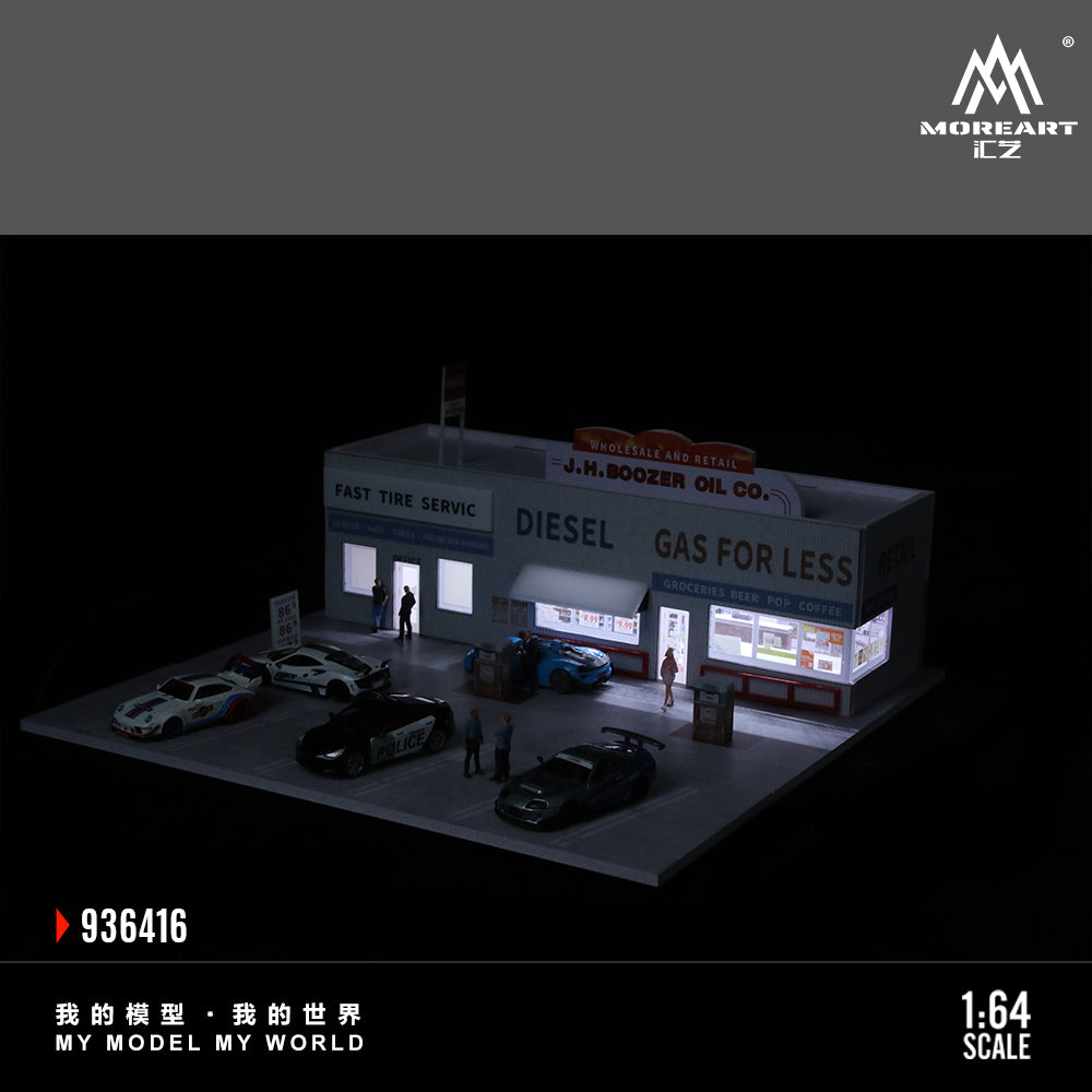 American Gas Station w/LED Lights Morearts 1:64