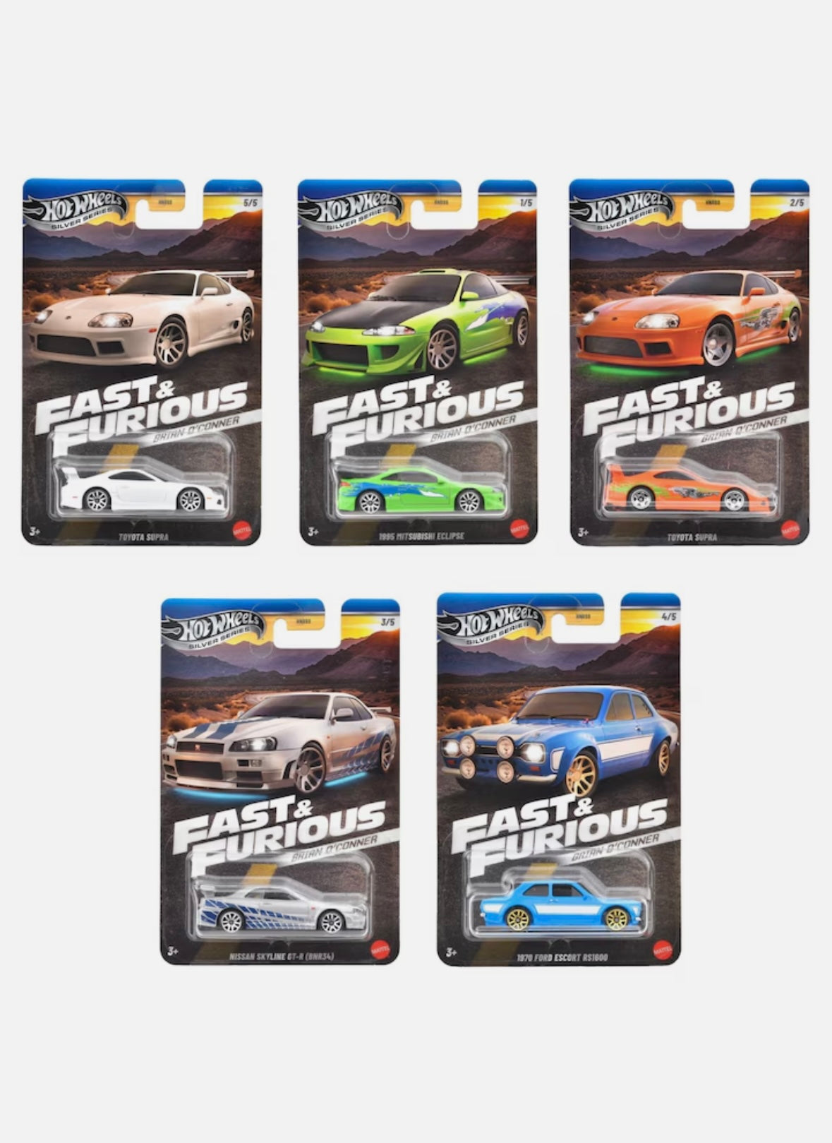 Fast & Furious Brian O’Conner set of 5 Mainline 1:64 scale - Import sticker at the back