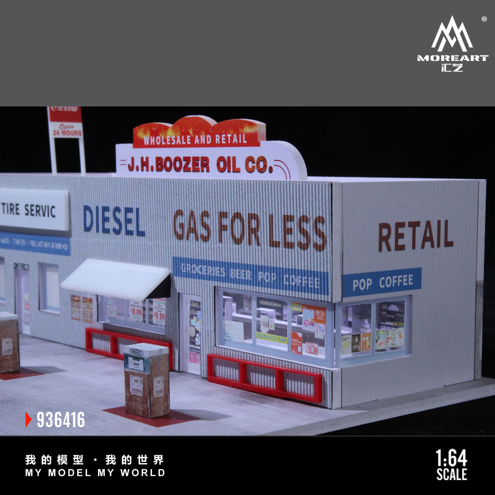 American Gas Station w/LED Lights Morearts 1:64