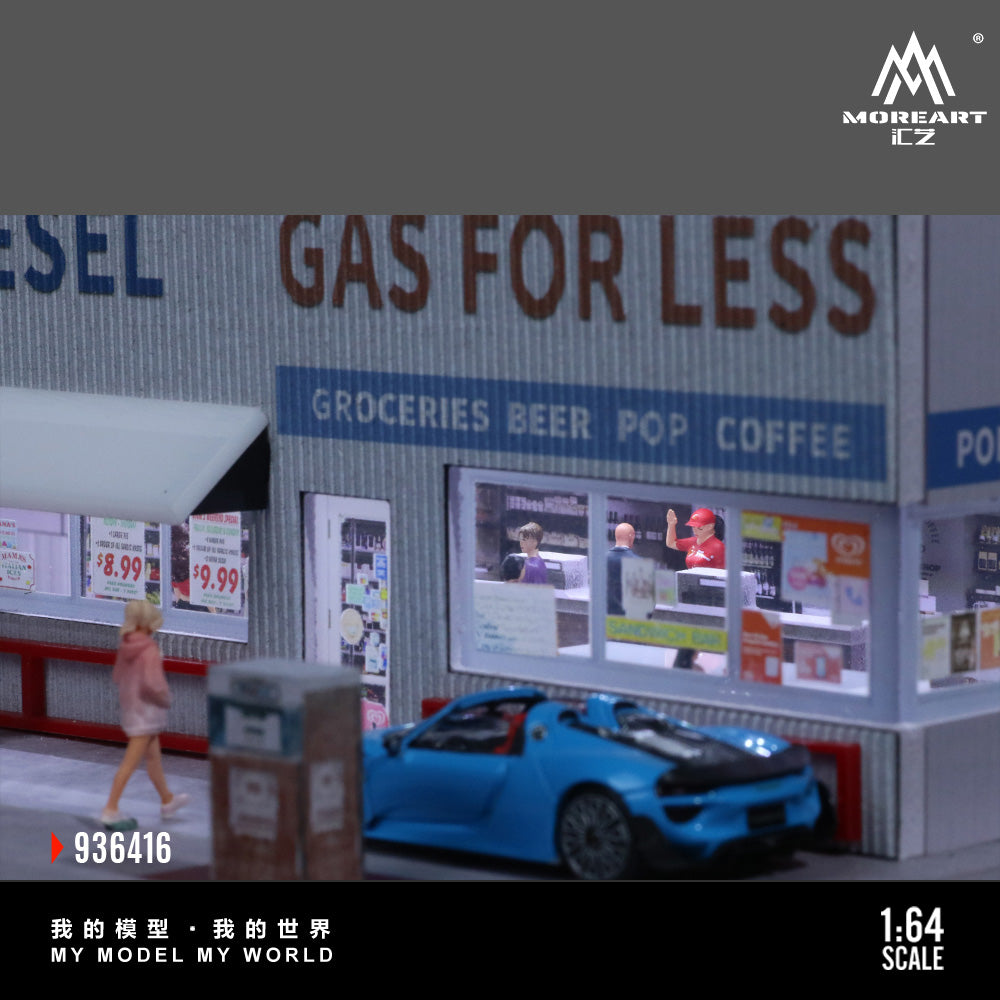 American Gas Station w/LED Lights Morearts 1:64