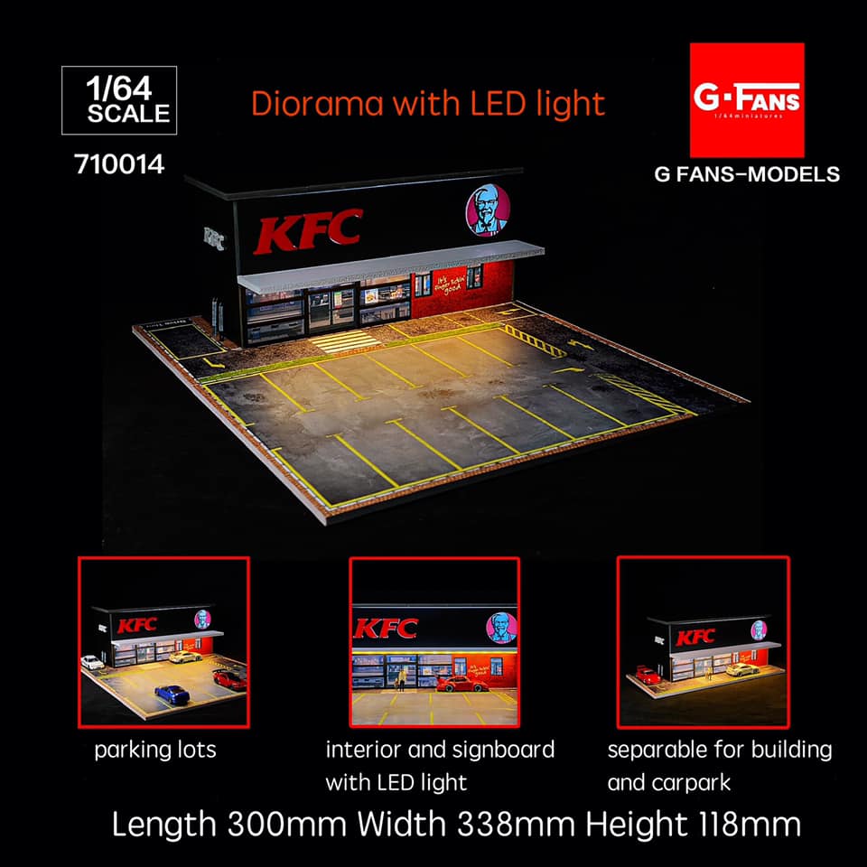 KFC Restaurant w/parking lot DIORAMA Display with LED lights G-fans