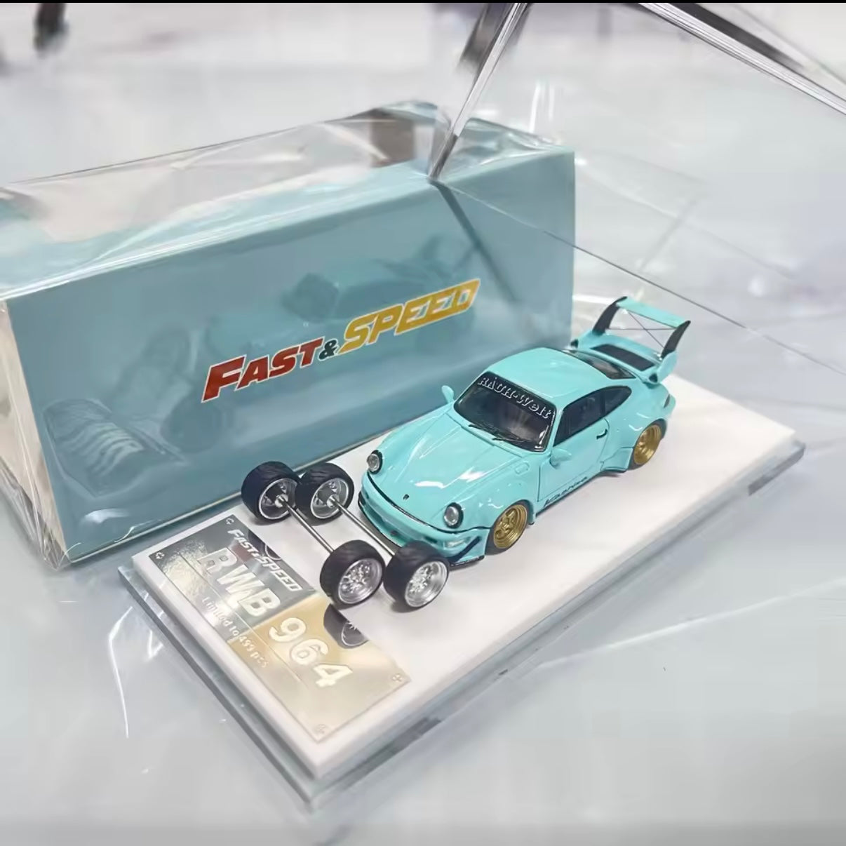 Porsche RWB 964 - Tiffany Blue 1:64 Includes 1 set spare wheels