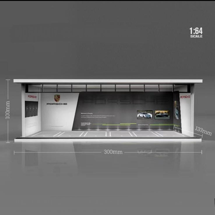 Porsche Showcase Garage Diorama with LED Lights & Perspex Cover Morearts 1:64