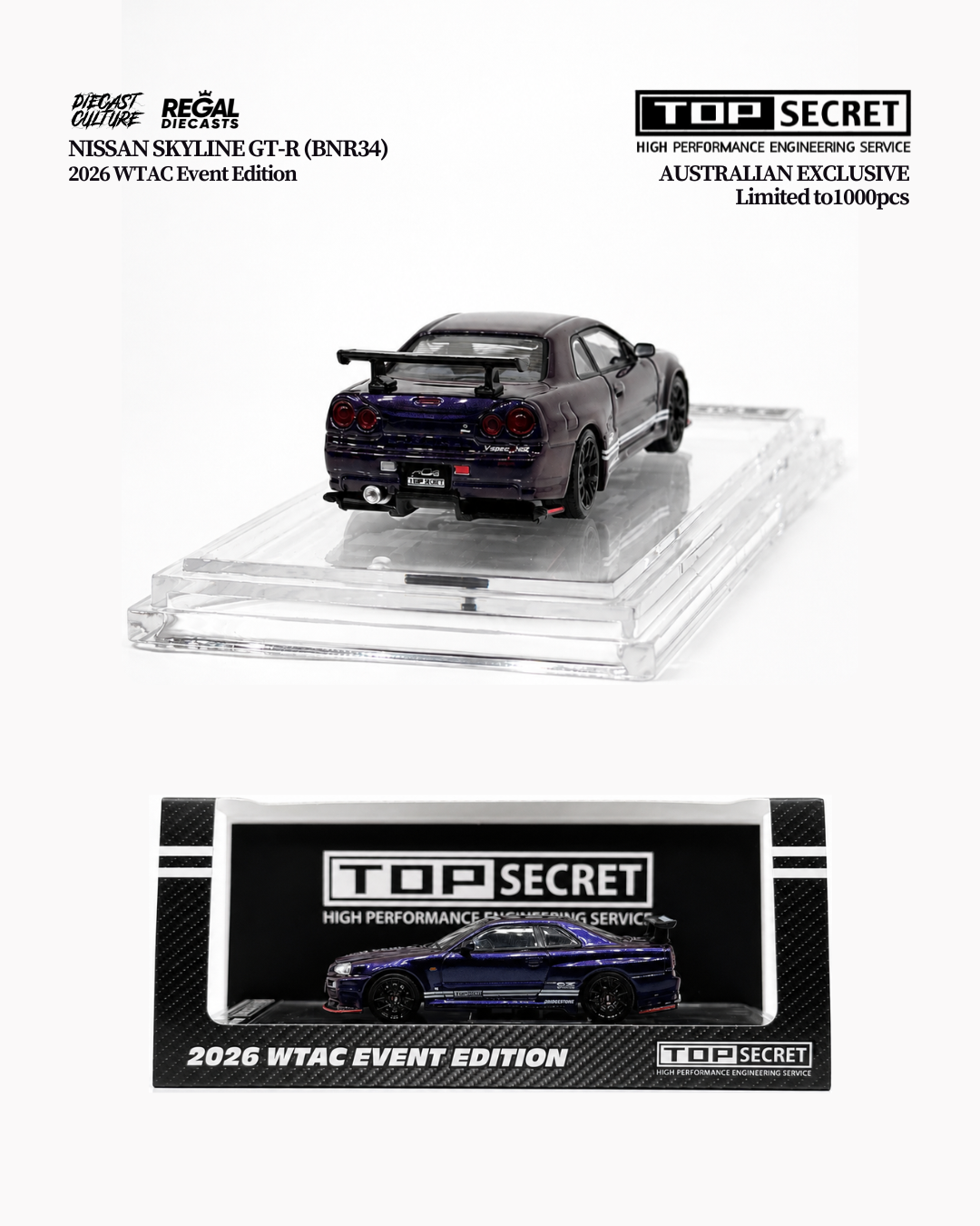 Top Secret Nissan Skyline BNR34 GT-R (Limited to 1000pcs) AUSTRALIAN EXCLUSIVE - K3 1:64