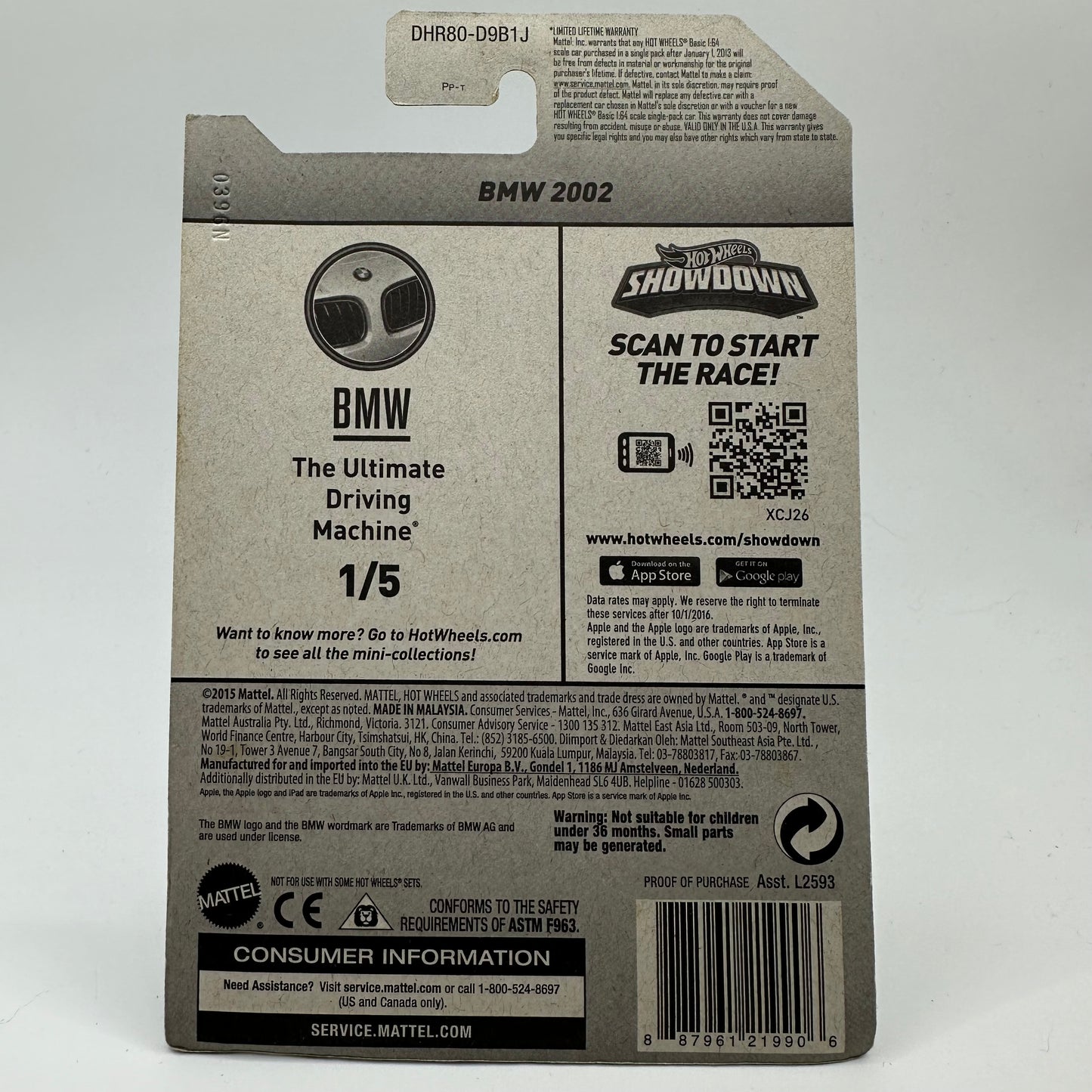 BMW 2002 (Black) BMW 1/5 Hotwheels Mainline 186/250 CHECK CONDITION