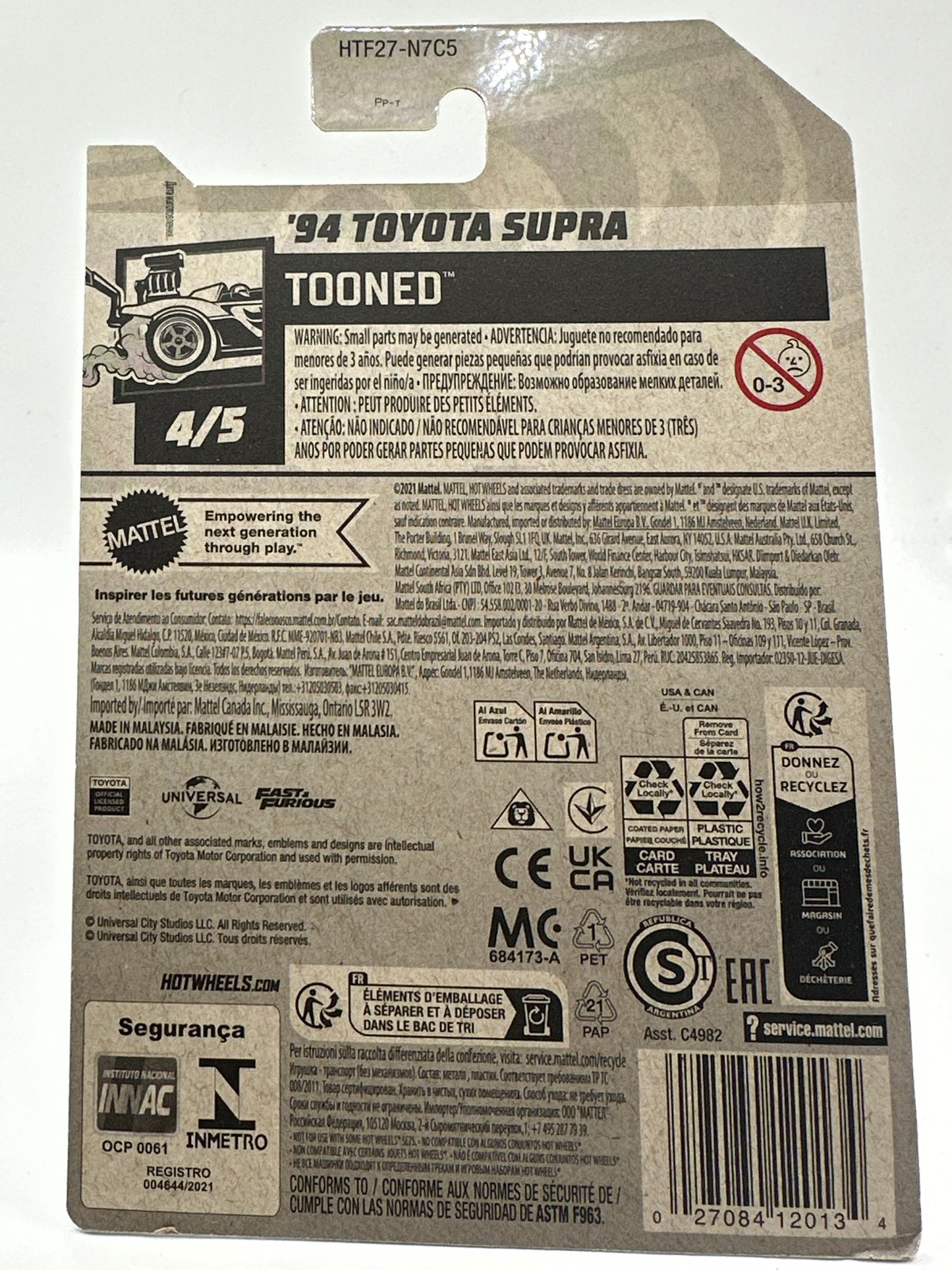 94 Toyota Supra Tooned 4/5 Hotwheels Mainline 224/250