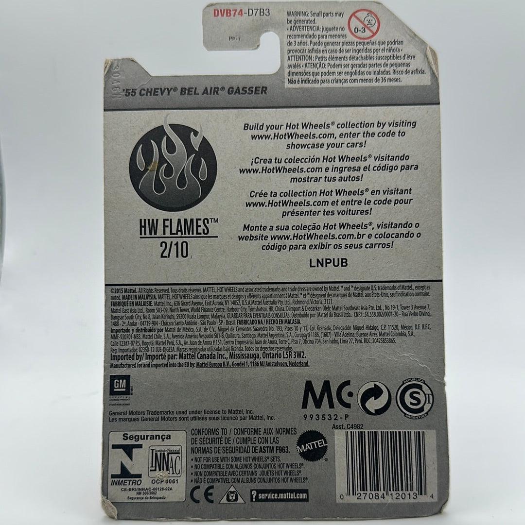 ‘55 Chevy Bel Air Gasser - HW Flames 2/10 Hotwheels Mainline 109/365 *Bad Condition Card*